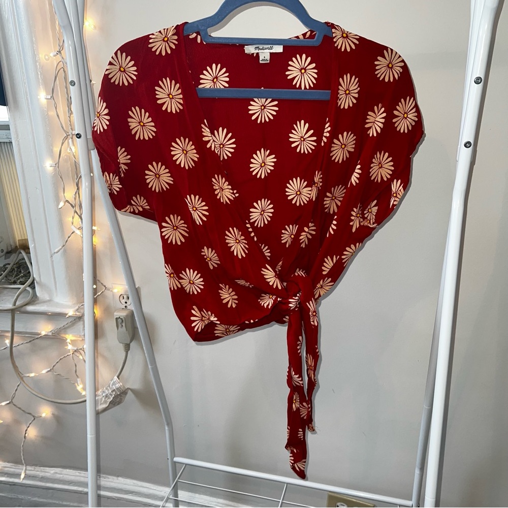 Madewell Red Floral Tie-Front Blouse